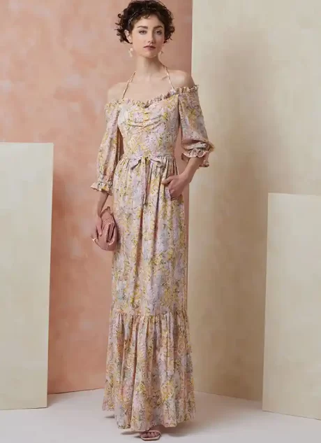 V2107 Misses' Dress in Two Lengths with Tie Belt