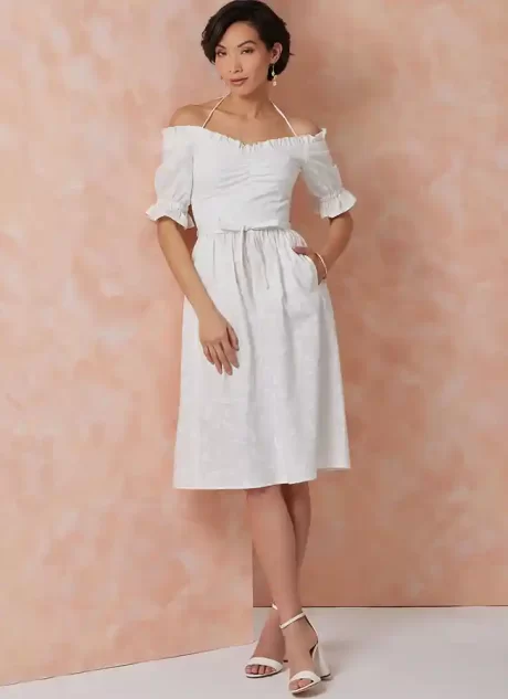 V2107 Misses' Dress in Two Lengths with Tie Belt