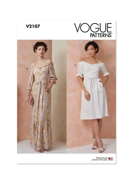 V2107 Misses' Dress in Two Lengths with Tie Belt