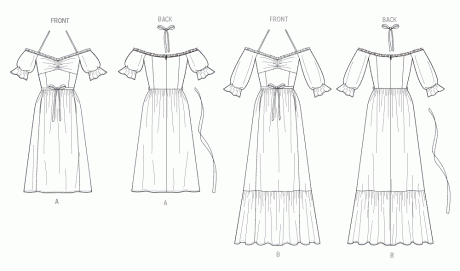 V2107 Misses' Dress in Two Lengths with Tie Belt