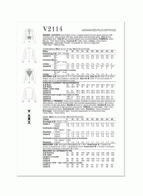 V2114 Misses' Jackets