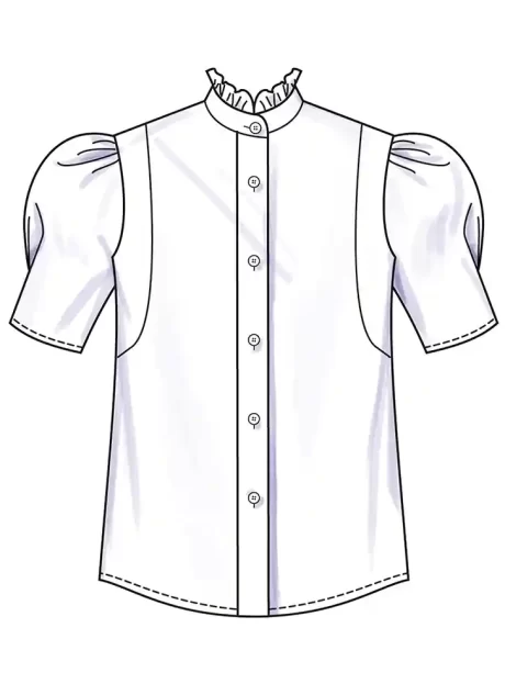 S3134 Misses' Ruffled Button Front Top with Sleeve Variations