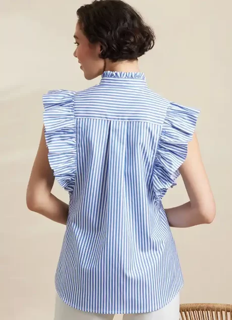 S3134 Misses' Ruffled Button Front Top with Sleeve Variations