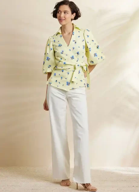 S3135 Misses' Wrap Top with Sleeve Variations