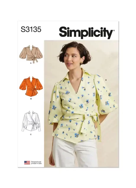 S3135 Misses' Wrap Top with Sleeve Variations