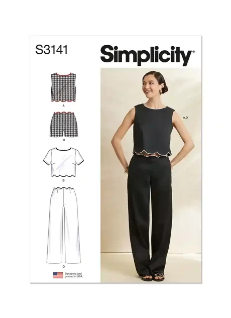 S3141 Misses' Scalloped Tops, Shorts and Pants