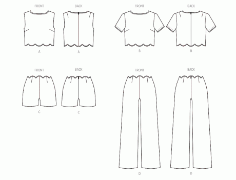 S3141 Misses' Scalloped Tops, Shorts and Pants