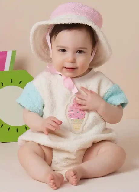 S3144 Babies' Contrast Bodysuit and Bucket Hat - Image 2