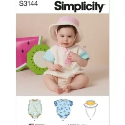 S3144 Babies' Contrast Bodysuit and Bucket Hat
