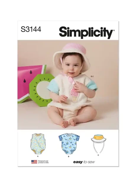 S3144 Babies' Contrast Bodysuit and Bucket Hat