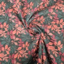 Poly cotton jacquard with leaf design (cranberry/bottle green)