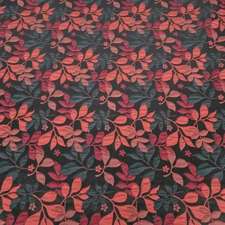 Poly cotton jacquard with leaf design (cranberry/bottle green) - Image 2
