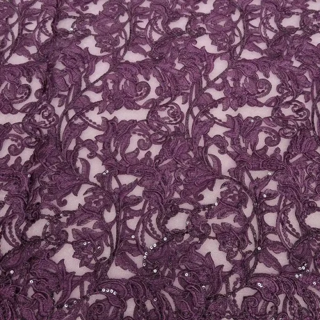 Luxury scallop-edge lace with sequin accents (damson) - Image 2