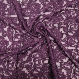 Luxury scallop-edge lace with sequin accents (damson)