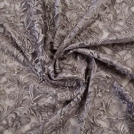 Luxury scallop-edge lace with sequin accents (mushroom)