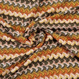 Crochet-effect lace in olive, orange & ochre