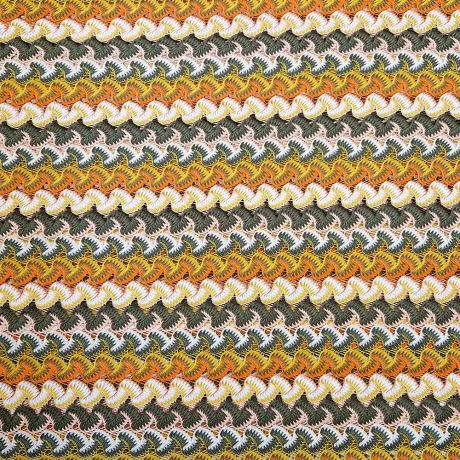 Crochet-effect lace in olive, orange & ochre - Image 2