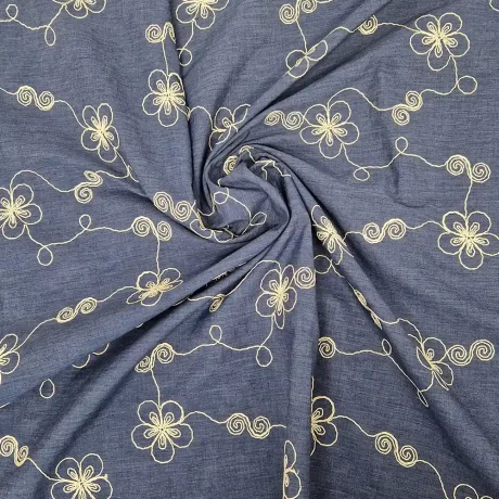Embroidered cotton mix (blue/ecru)