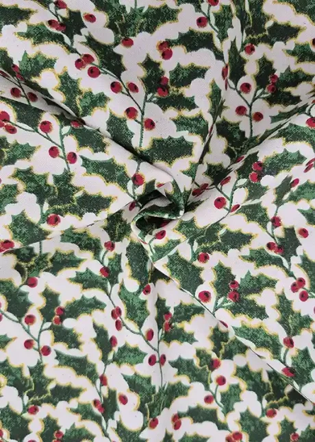 John Louden 100% craft cotton, "Gilded Holly Berries"