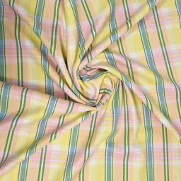 Poly cotton plaid in lemon/pink with green accents