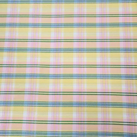 Poly cotton plaid in lemon/pink with green accents - Image 2