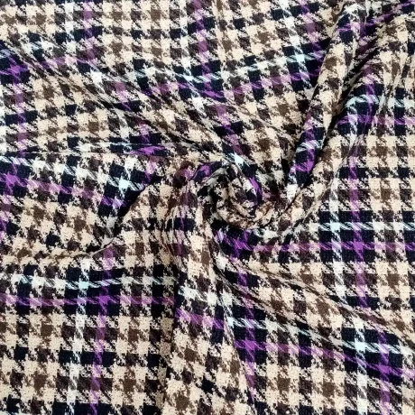 Viscose mix plaid suiting (camel/purple)