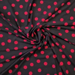 Stretch viscose polka dot jersey (black/crimson)