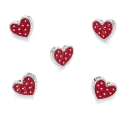 Buttons, silver/red heart (12mm)