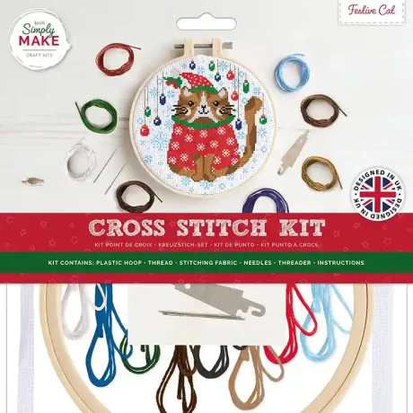 "Festive Cat" complete cross-stitch kit