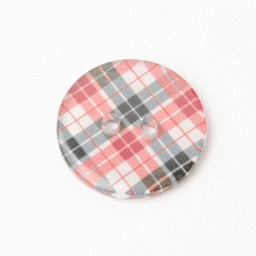 2-hole button with red/black tartan print, 20mm