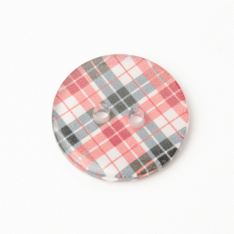2-hole button with red/black tartan print, 20mm