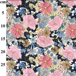 Rose & Hubble cotton poplin print, “Lazy, Crazy summer flowers”, Navy