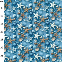 Rose & Hubble 100% cotton poplin print, "Starfish on the Beach"