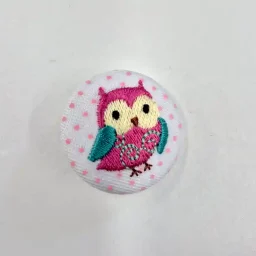 Pink woodland owl embroidered button (32mm)