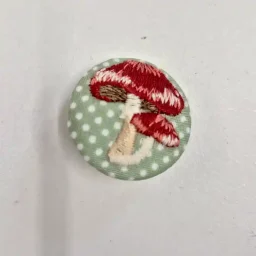 Woodland Toadstool embroidered button (32mm)