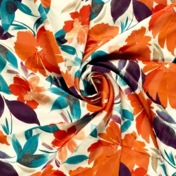 "Tropic Cocktail", floral print satin (Orange)