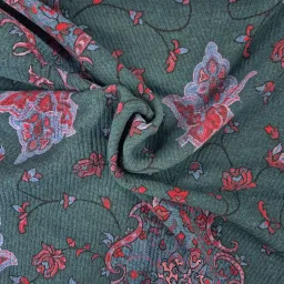 Teal baroque print wool mix knit (teal green, pinks)
