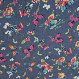 100% cotton, butterfly print denim