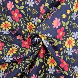Rose & Hubble 100% Cotton Print, "Cottage Garden" (navy)