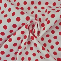 Red and white stretch cotton polka dot
