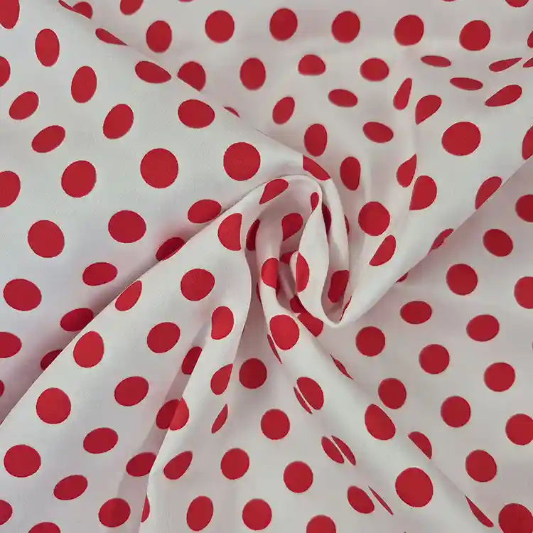Red and white stretch cotton polka dot