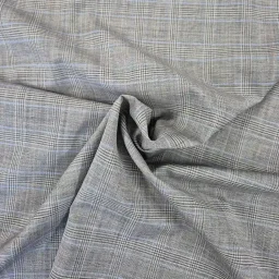 Fine, 100% wool plaid suiting (sky/grey)